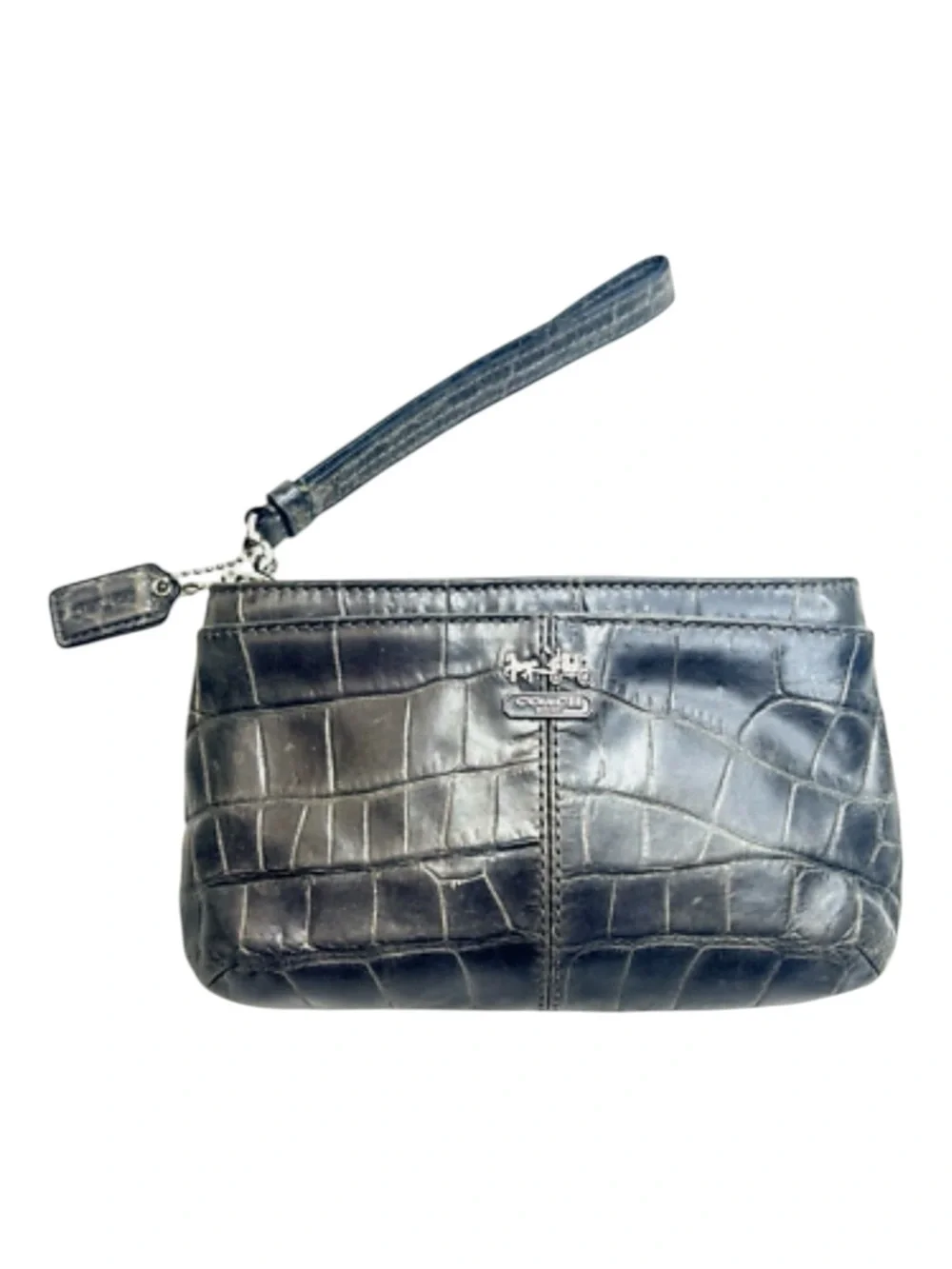 Coach Grey Madison Leather Embossed Croc Zip Wristlet